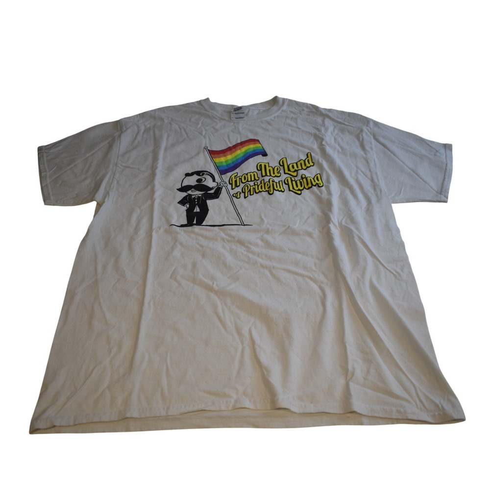 Natty Boh Gildan T-Shirt Mens XL White Excellent Pride Rainbow Graphic Tee